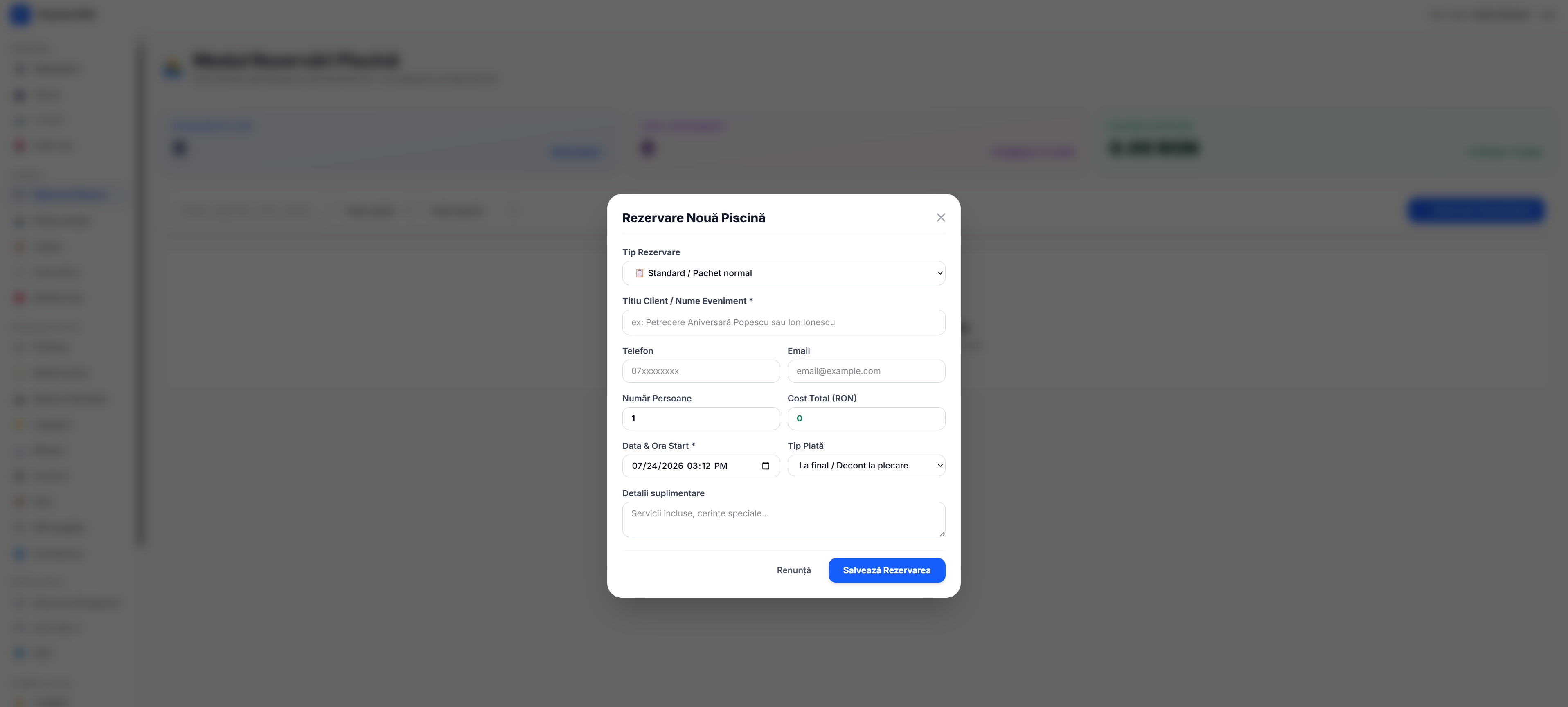 New Pool Reservation Form
