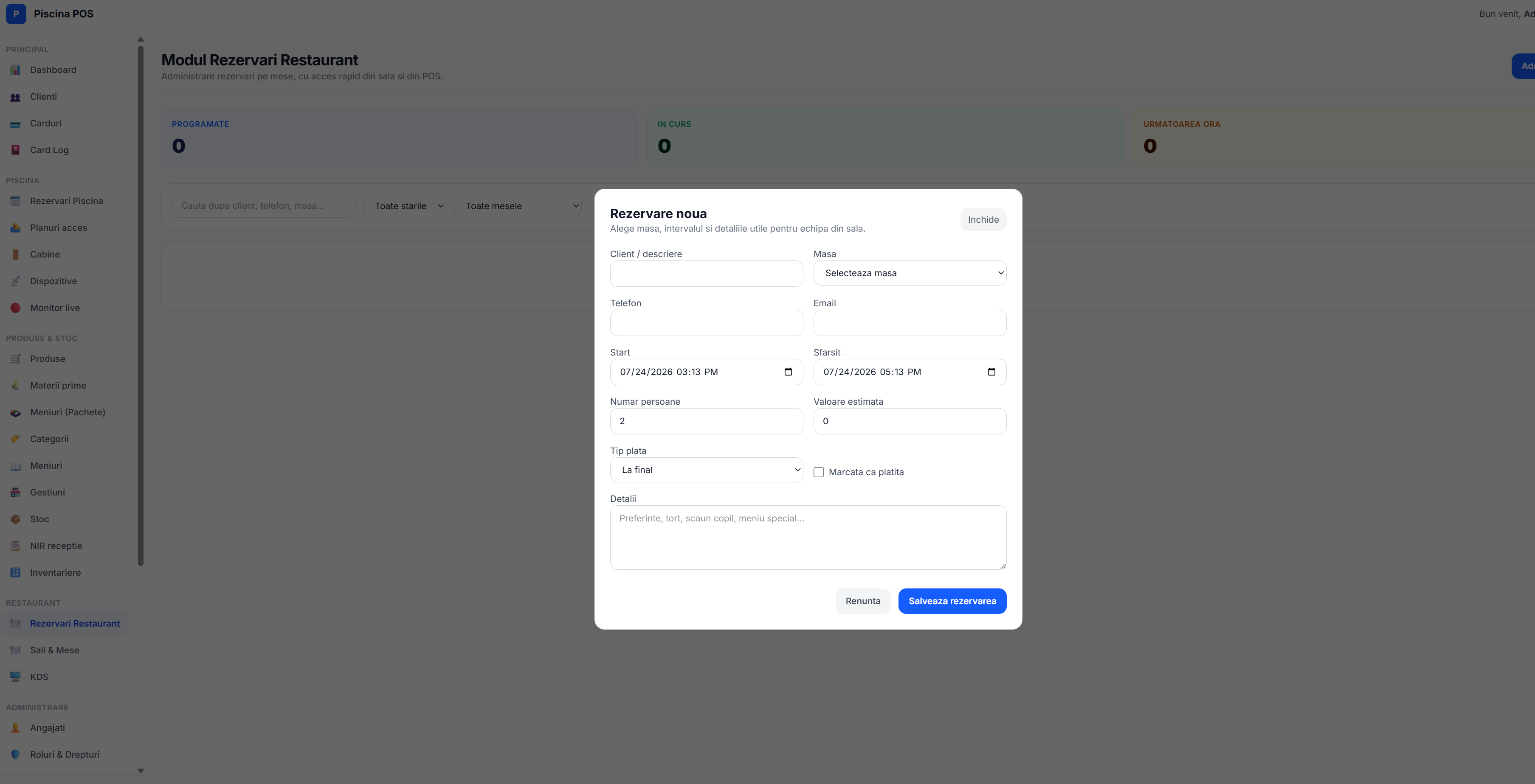 Restaurant Table Reservation Module